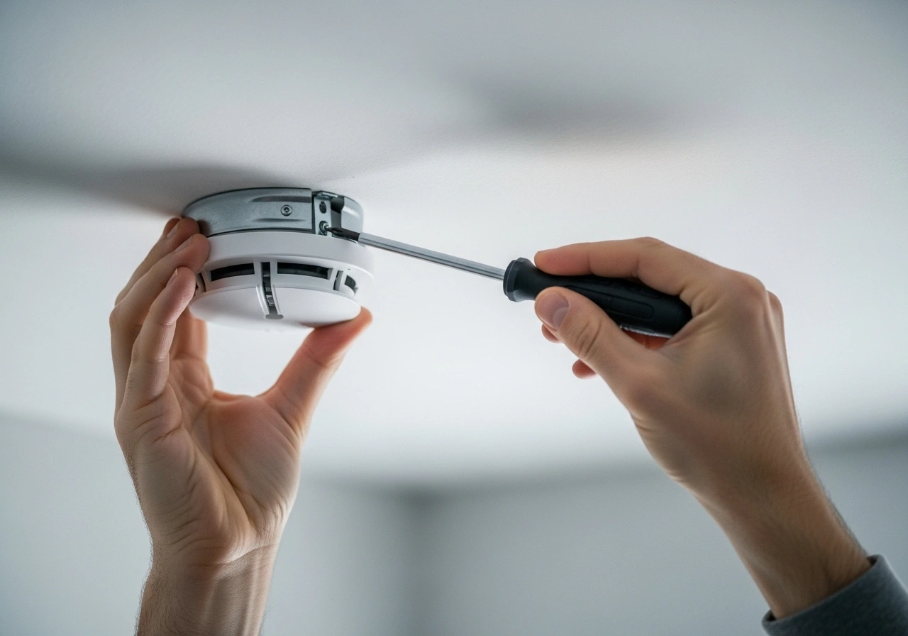 Smoke alarm installation by certified Sydney electrician in living room